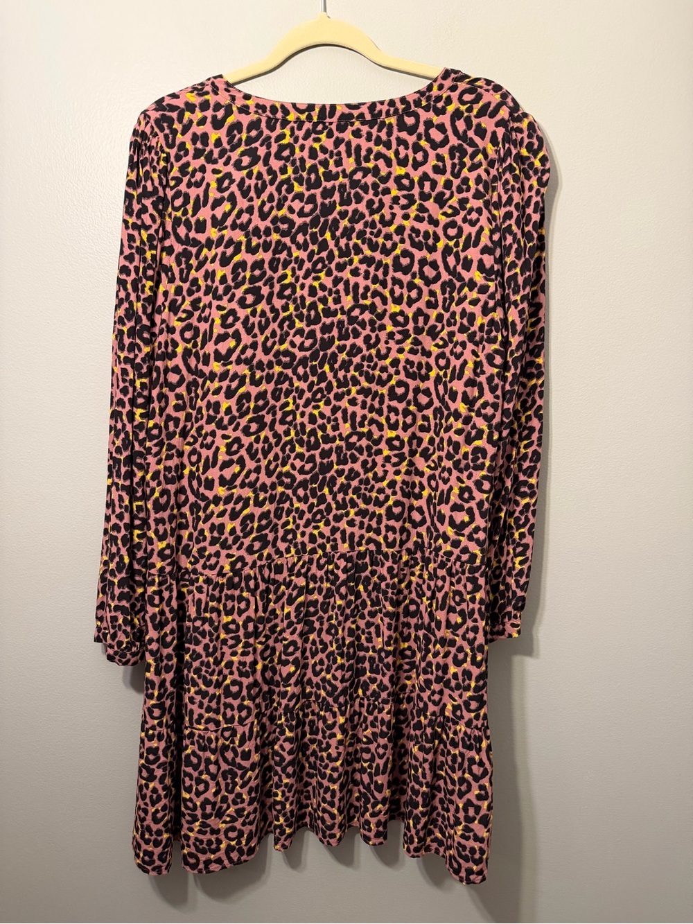 LOFT Pink Leopard-Print Long Sleeve Tiered Dress - Picture 3 of 5
